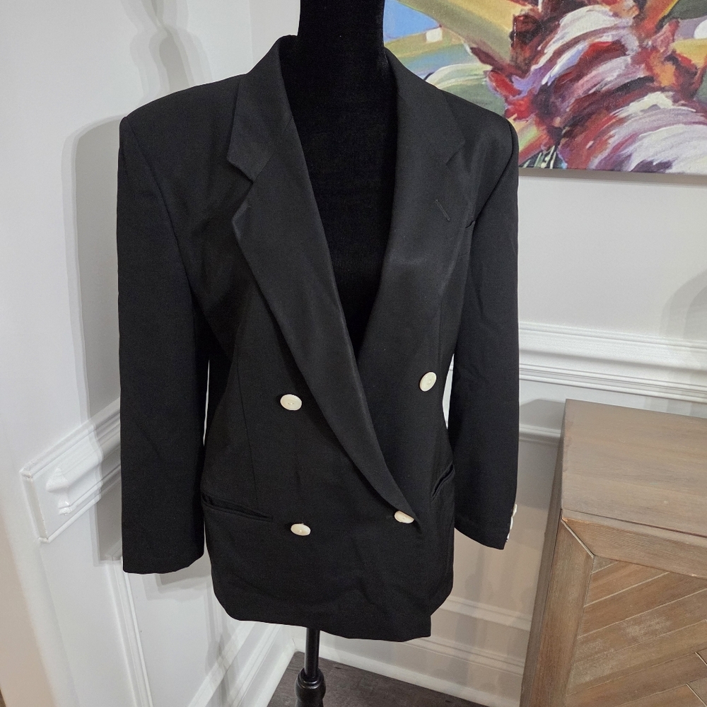 Giuseppe Zanotti Vintage Black Double Breasted Blazer Contrast Buttons Sz 6 J1